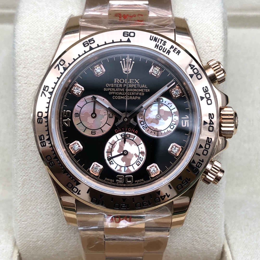 Rolex Daytona Chronograph Rose Gold Diamond Black Dial 