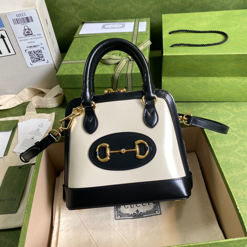 Gucci Boarded Plutone Calfskin Bi-Color Mini Horsebit 1955 Top Handle Bag