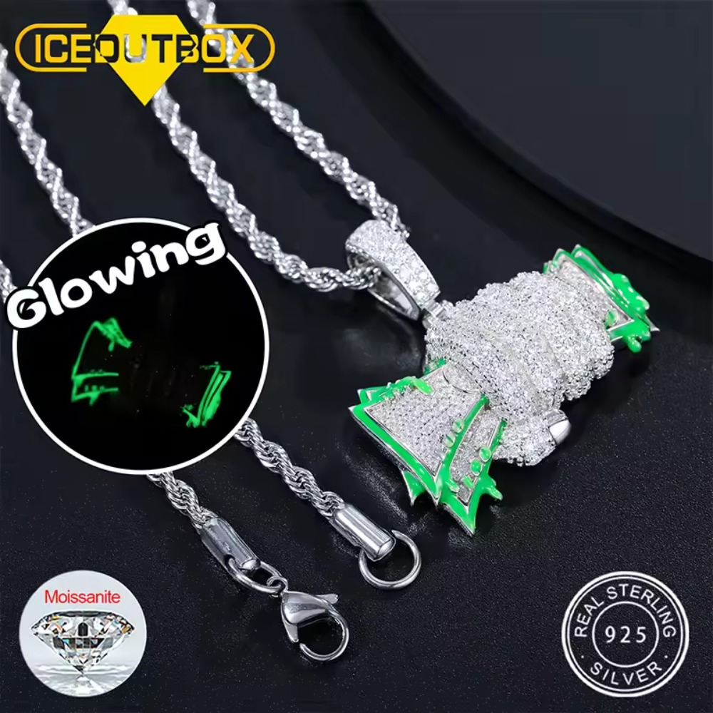 Dollar Money Bag Pendant Necklace with Moissanite - Hip Hop Jewelry