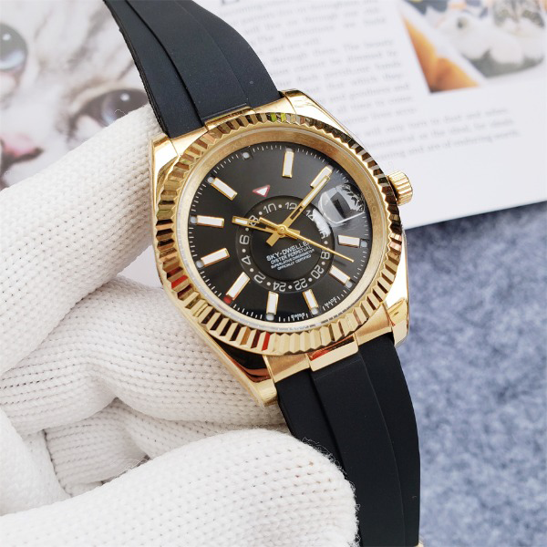 Men Sky-Dweller Yellow Gold Black Dial