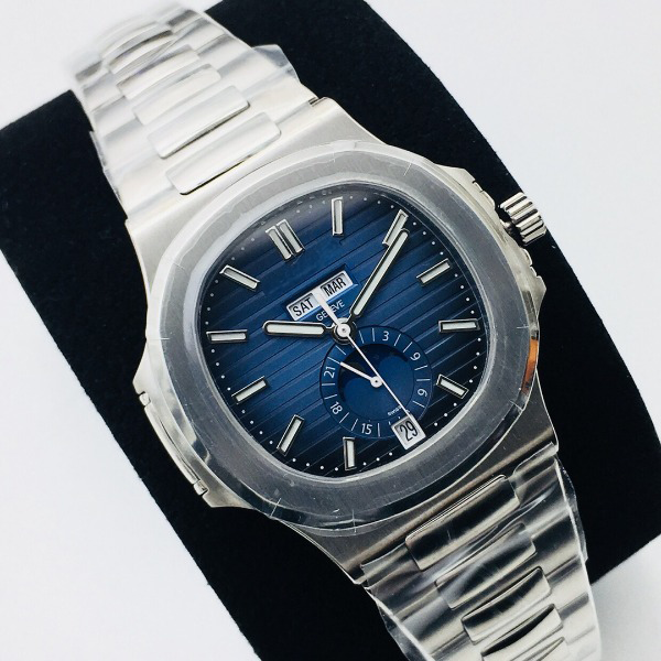  Annual Calendar Moon Phases Stainless Steel Blue Dial