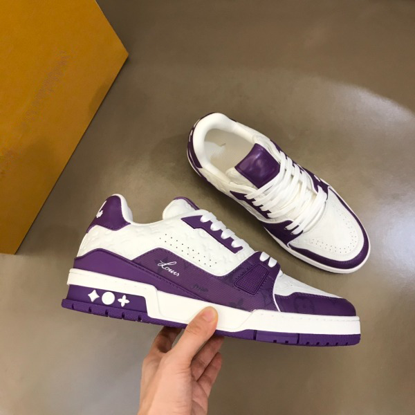 Men Purple Trainer Monogram Low Cut Sneakers