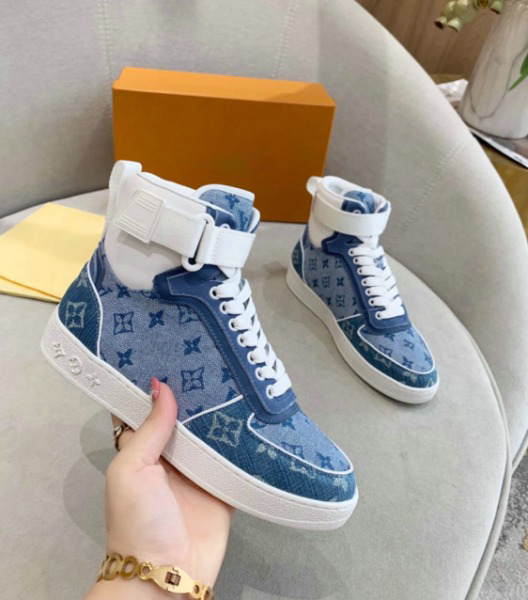 Women Boombox Monogram High-Top Sneakers Denim-Blue