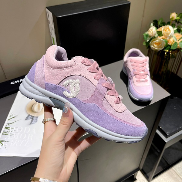 WOMEN CHANE Nylon Lambskin Suede Calfskin CC Sneakers Purple