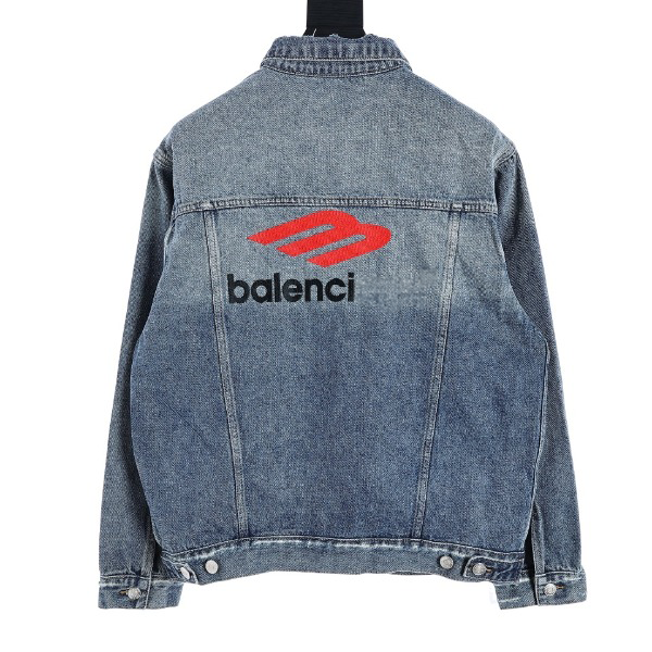 Men Balenci Embroidered Back Logo Denim Jacket