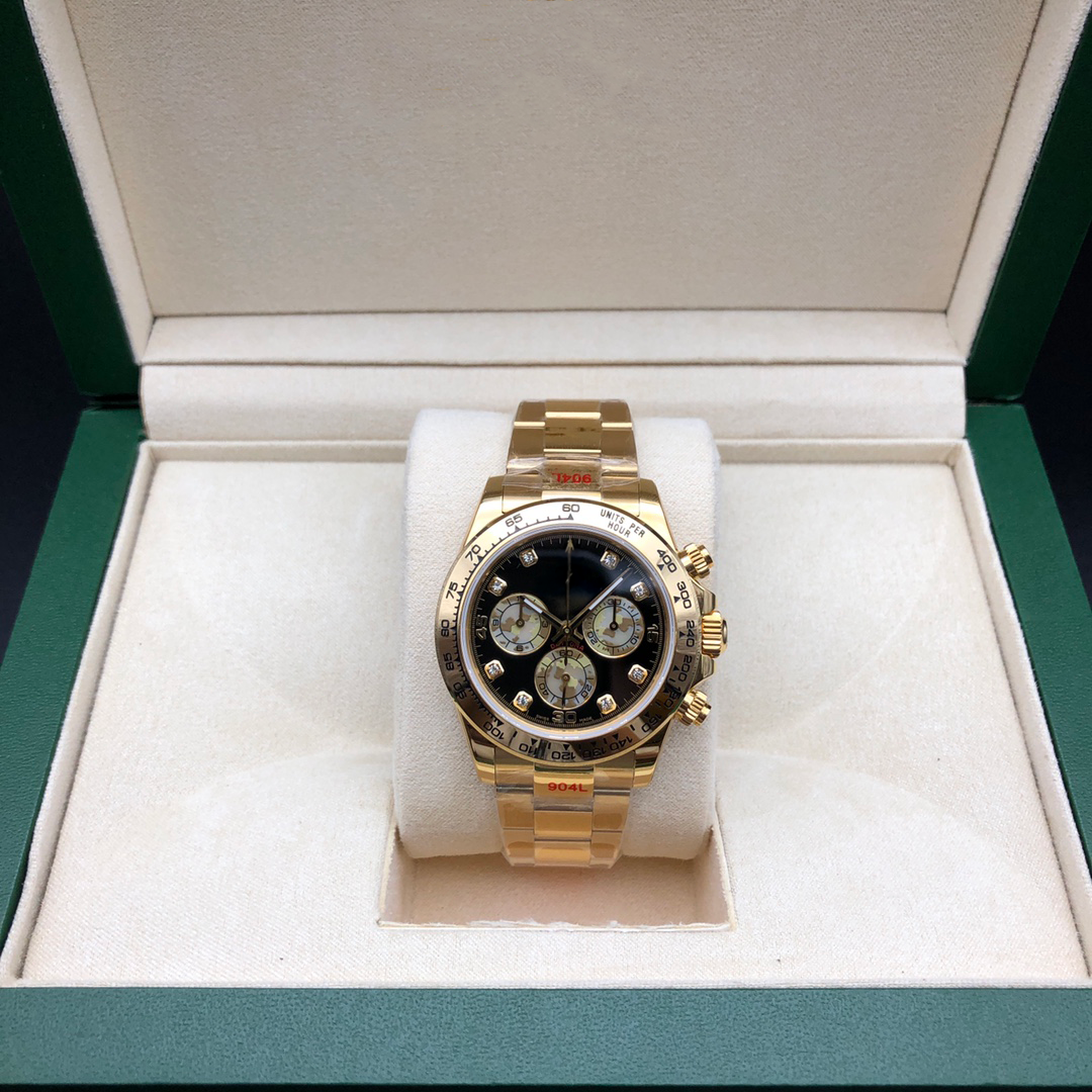 Clean Factory AAA Gold Daytona Black Diamond Dial Cosmograph