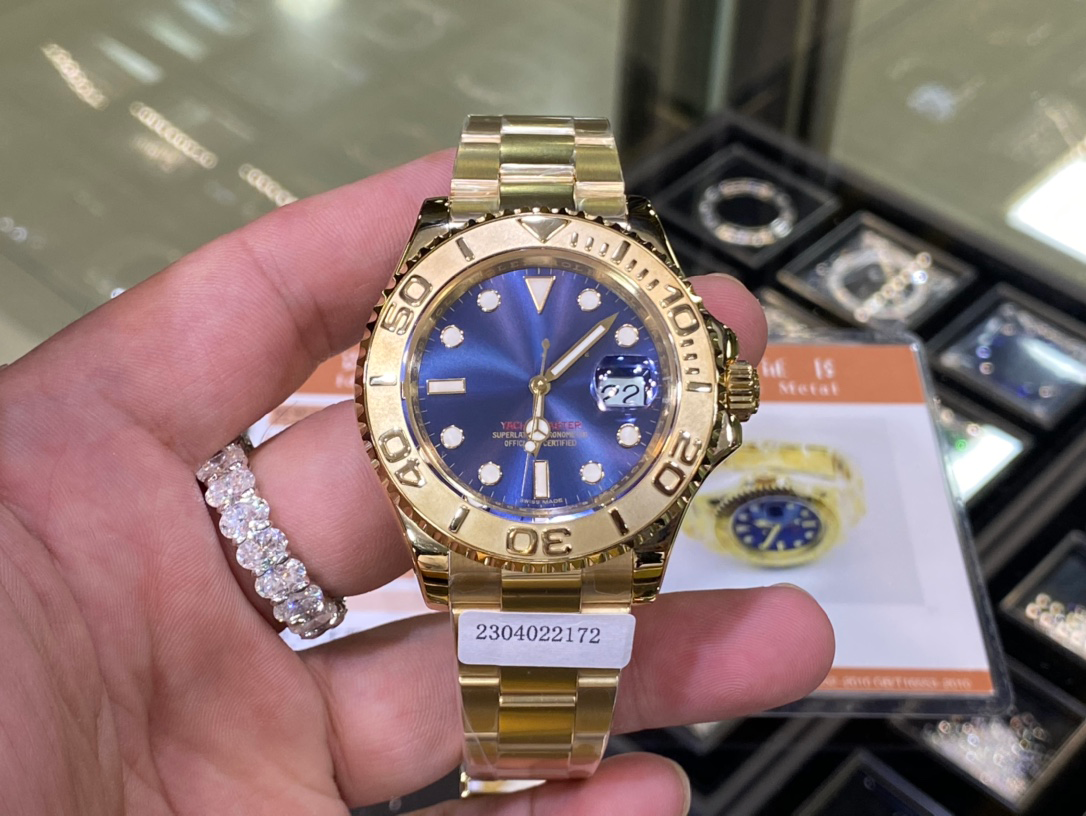 Clean Factory AAA Gold Yacht-Master Certified 40mm Yellow Gold Blue Dial Oyster Watch