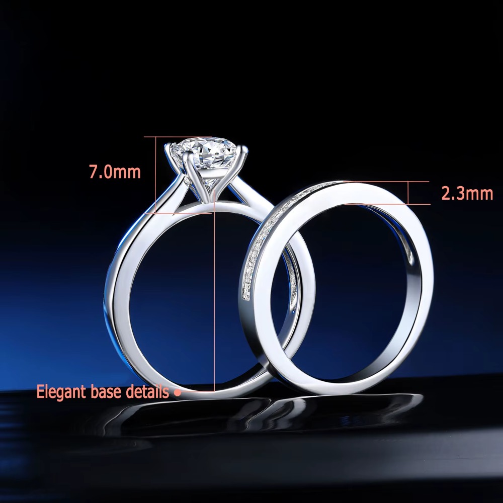 Luxury Newshe 925 Silver Engagement Wedding Band - Solitaire Round CZ Diamond Ring