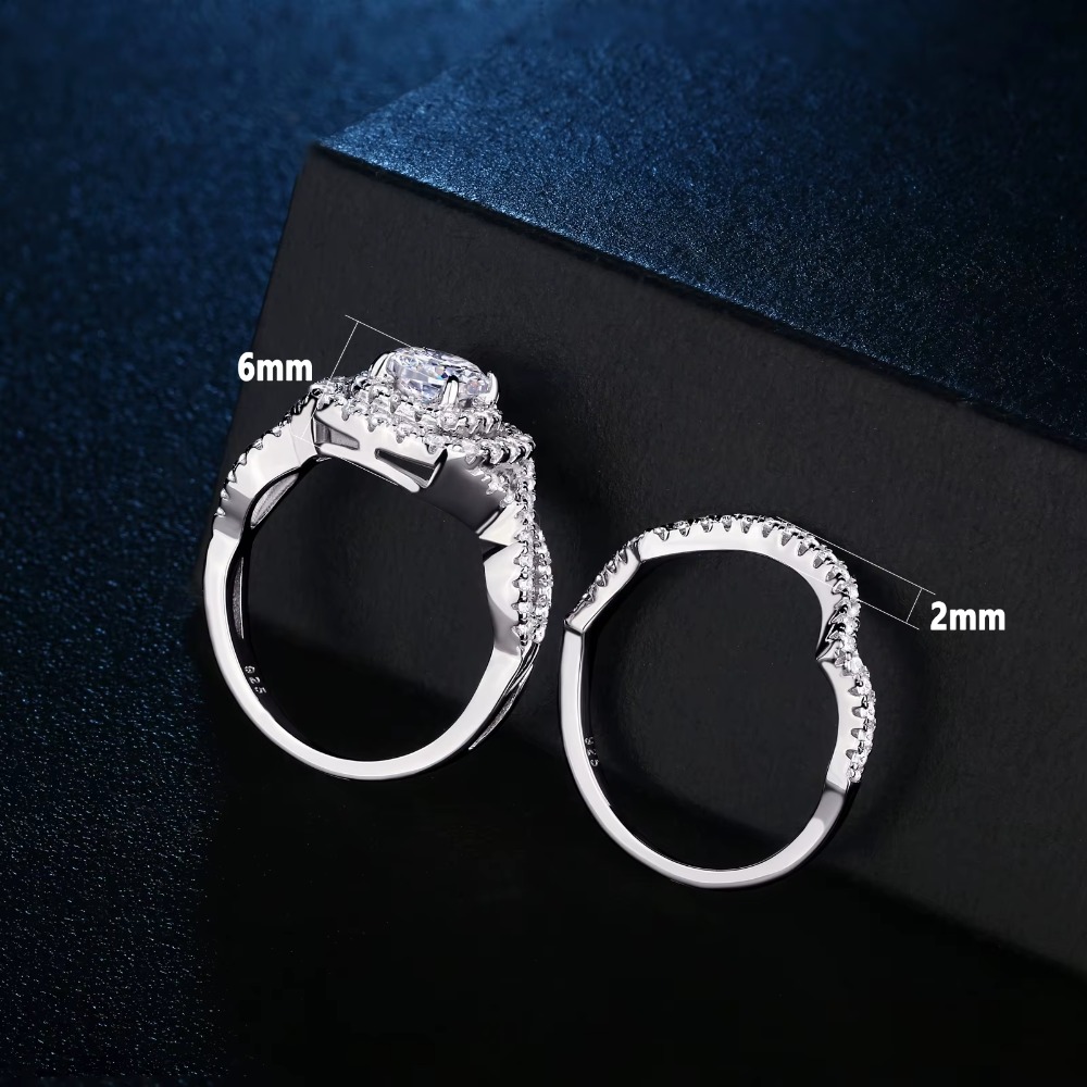 Newshe 2Pcs Wedding Ring Set Genuine 925 Silver 1.8Ct Round Cut CZ Size 4-13