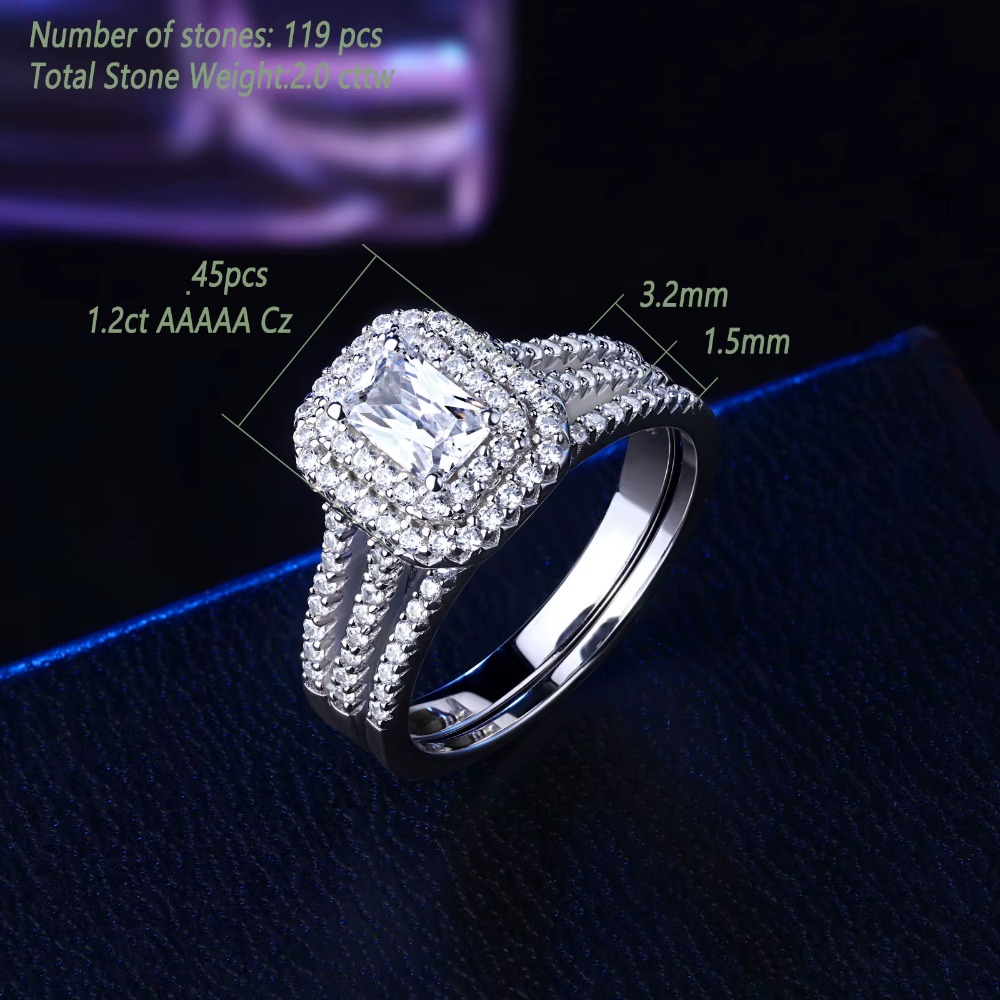 Newshe Solid 925 Silver Double Halo Radiant Cut Engagement Rings for Women