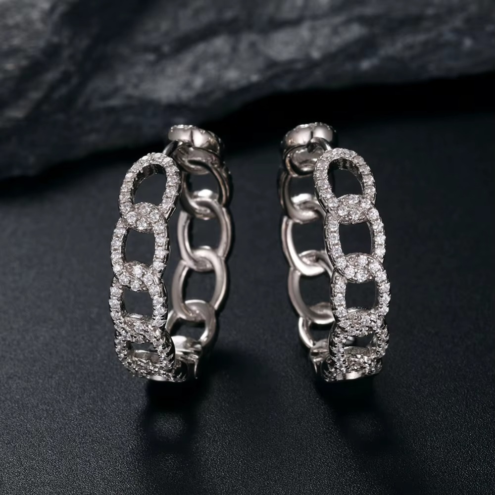 "925 Sterling Silver Cuban Link Earrings - High-Quality Fashion Jewelry"