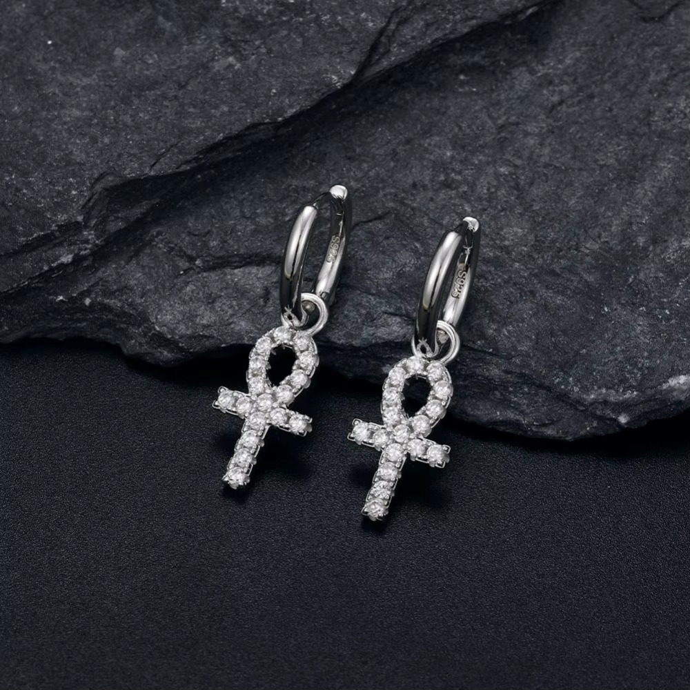 925 Sterling Silver Cross Earrings: Chic Punk Jewelry for Women, Crystal Zirconia Accents